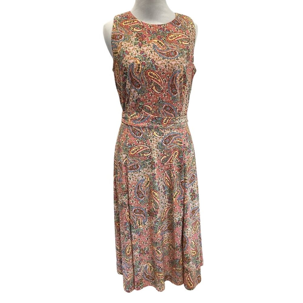 Anne Klein Midi Dress size 6 Coral Pink Floral Paisley Spring Party Vacation New